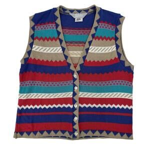Vintage 90’s Sweater Vest Blair Chevron‎ Heart Stripe Pink Periwinkle Large
